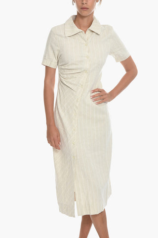 Short Sleeve Cotton and Linen PEPP Shirt Dress with Asymmetrical Buttoning