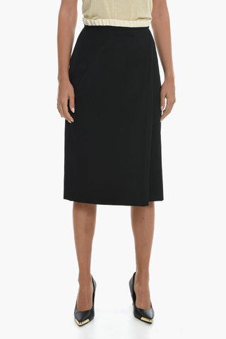 MM1 Twill Wool Midi Skirt with Frill Detail