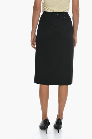 MM1 Twill Wool Midi Skirt with Frill Detail