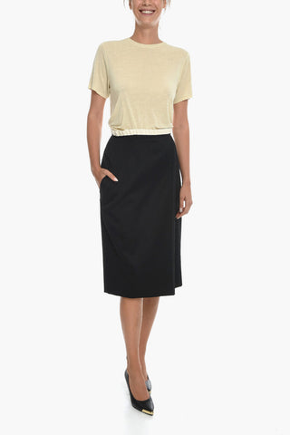 MM1 Twill Wool Midi Skirt with Frill Detail