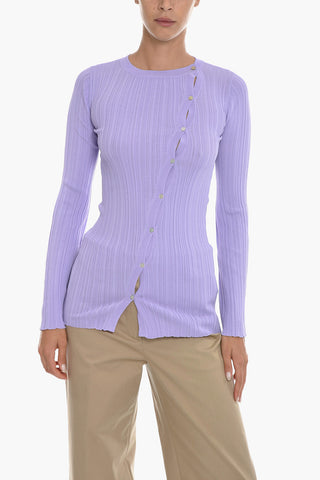 Ribbed BARBARA Cardigan with Asymmetrical Button Fastening