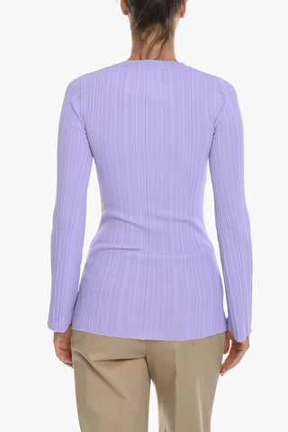 Ribbed BARBARA Cardigan with Asymmetrical Button Fastening