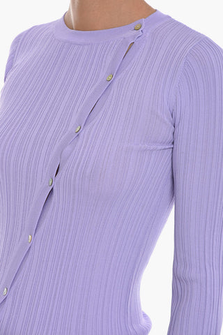 Ribbed BARBARA Cardigan with Asymmetrical Button Fastening