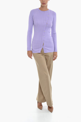 Ribbed BARBARA Cardigan with Asymmetrical Button Fastening