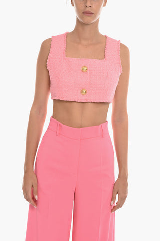 Tweed Crop Top with Jewel Buttons
