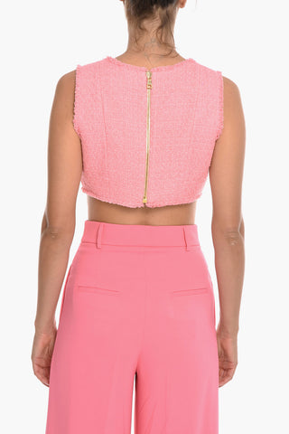 Tweed Crop Top with Jewel Buttons