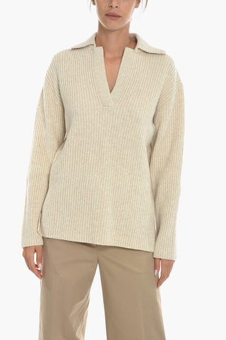 Ribbed Wool FROIA Sweater with Polo Neck
