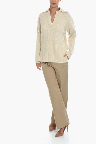 Ribbed Wool FROIA Sweater with Polo Neck