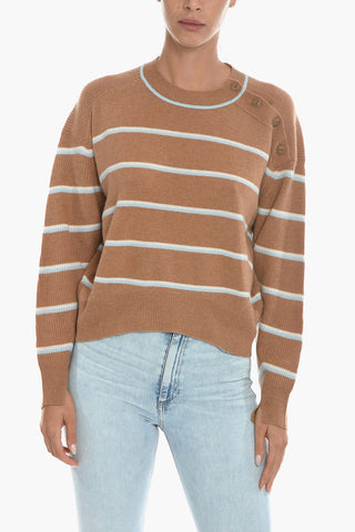 Cashmere Striped Crew-Neck Sweater with 4 Pockets