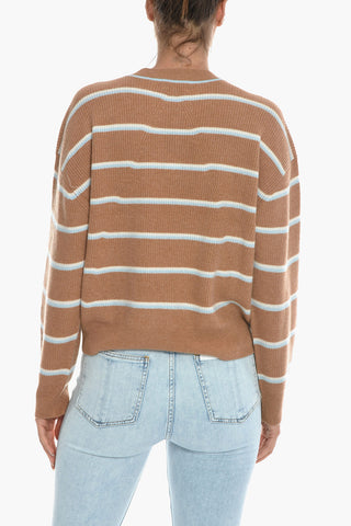 Cashmere Striped Crew-Neck Sweater with 4 Pockets
