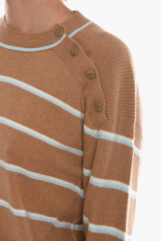 Cashmere Striped Crew-Neck Sweater with 4 Pockets