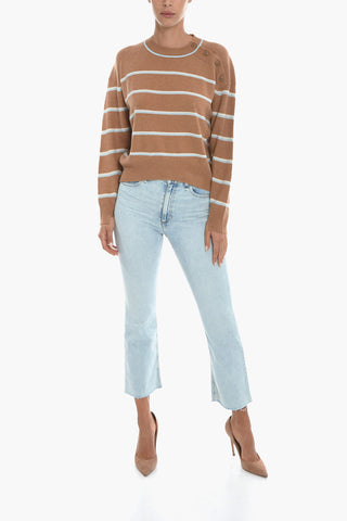Cashmere Striped Crew-Neck Sweater with 4 Pockets