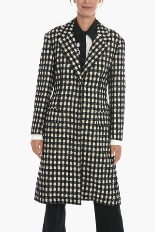 Gingham Check Woll Blend Coat with Hidden Buttoning