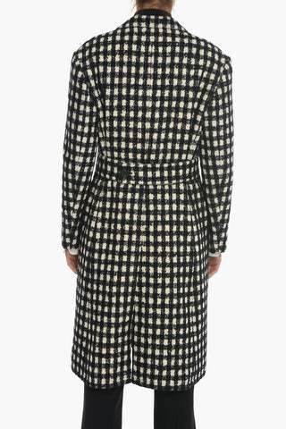 Gingham Check Woll Blend Coat with Hidden Buttoning