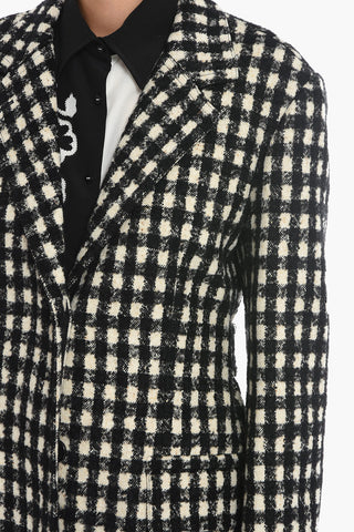 Gingham Check Woll Blend Coat with Hidden Buttoning