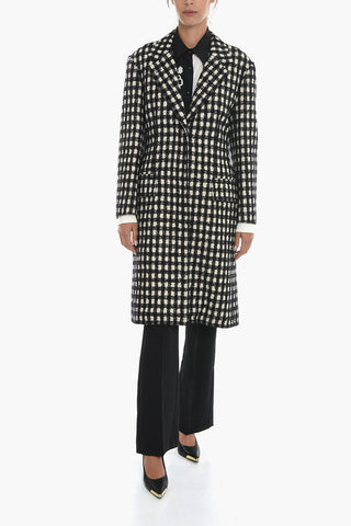 Gingham Check Woll Blend Coat with Hidden Buttoning