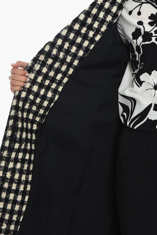 Gingham Check Woll Blend Coat with Hidden Buttoning