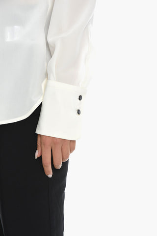 Two-tone Silk Shirt with Floral Embroidery