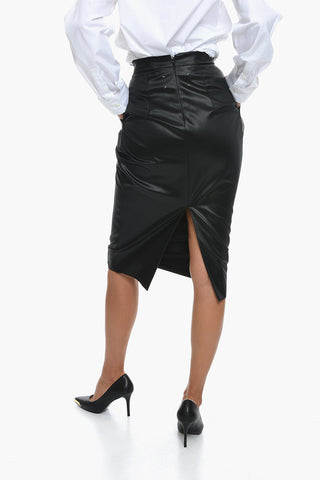 MM1 Single-pleated Cotton Satin Longuette with Back Split