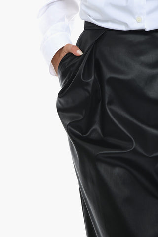 MM1 Single-pleated Cotton Satin Longuette with Back Split