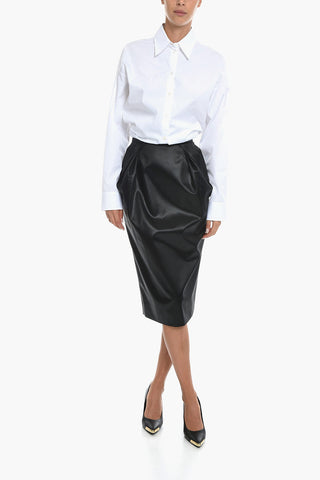 MM1 Single-pleated Cotton Satin Longuette with Back Split