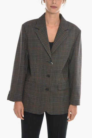 Houndstooth Motif 3-Button Oversized Blazer