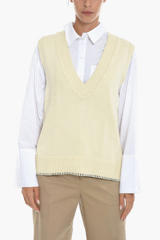 V-Neck KRISTA Knitted Vest with Contrasting Stitching