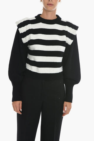 Awning Striped ENA Crew-Neck Sweater with Padded Shoulder
