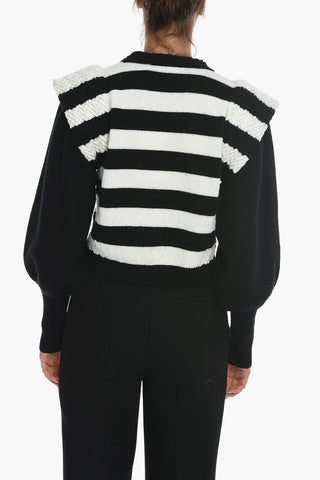 Awning Striped ENA Crew-Neck Sweater with Padded Shoulder