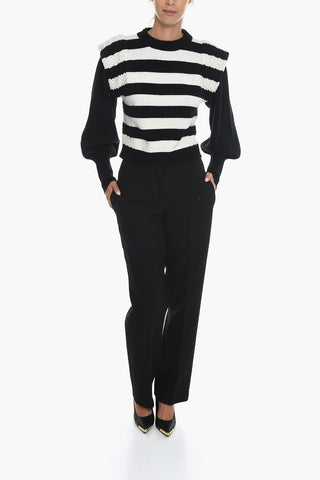 Awning Striped ENA Crew-Neck Sweater with Padded Shoulder