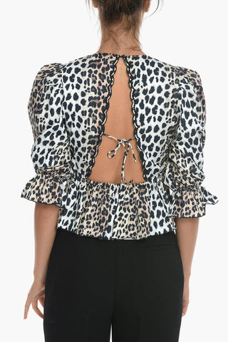 Animal Motif EMILY Tie Neck Blouse with Cut Out and Ruffle Details