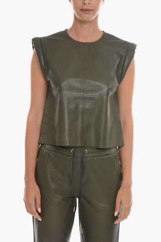 Leather DEBBIE Top with Padded Shoulder