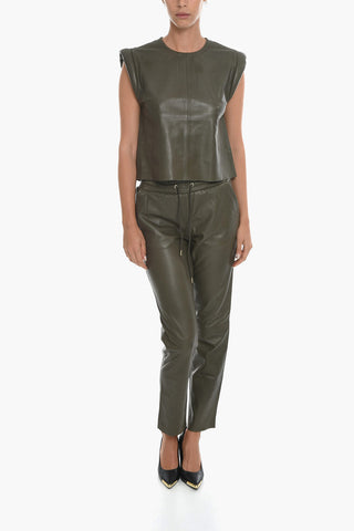 Leather DEBBIE Top with Padded Shoulder