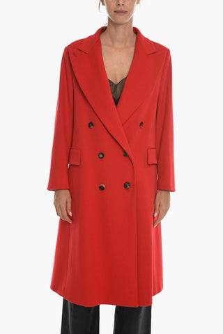 COUTURE Double-breasted Wool Coat with Peak Lapel