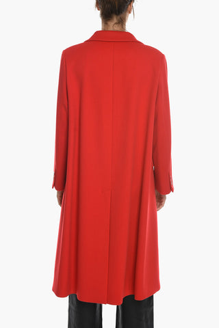 COUTURE Double-breasted Wool Coat with Peak Lapel