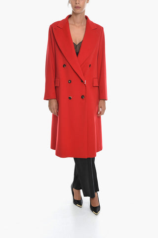COUTURE Double-breasted Wool Coat with Peak Lapel
