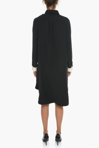 Gabardine Asymmetric Midi Dress with Buttoned Detail