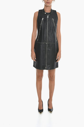 MM6 Zip-up Lived-in Leather Halter Dress