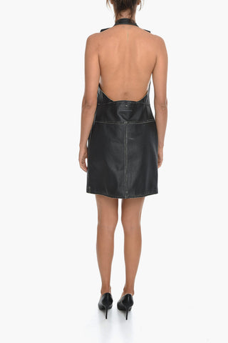 MM6 Zip-up Lived-in Leather Halter Dress