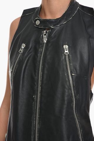 MM6 Zip-up Lived-in Leather Halter Dress