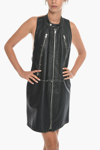 MM6 Zip-up Lived-in Leather Halter Dress