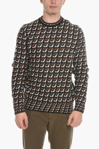 Crew Neck Wool and Cashmere Jacquard Sweater