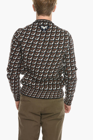 Crew Neck Wool and Cashmere Jacquard Sweater