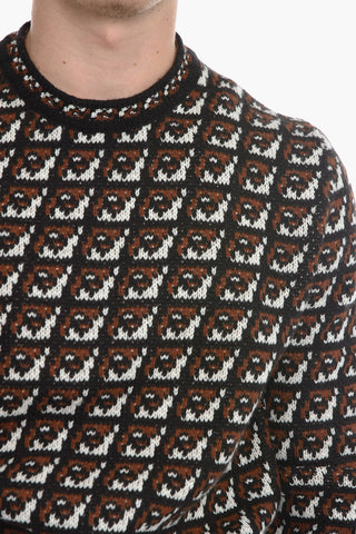 Crew Neck Wool and Cashmere Jacquard Sweater