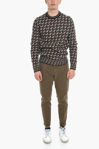 Crew Neck Wool and Cashmere Jacquard Sweater