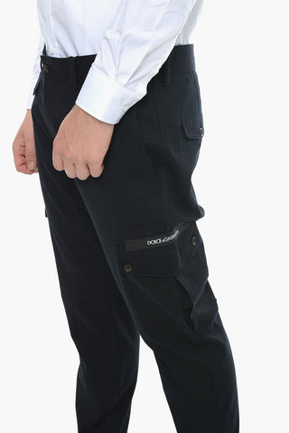 Stretch Cotton Cargo Trousers with Zipped Detail