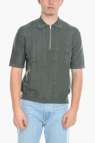 Short Sleeve GARAM Sweater with Half Zip and Polo Neck