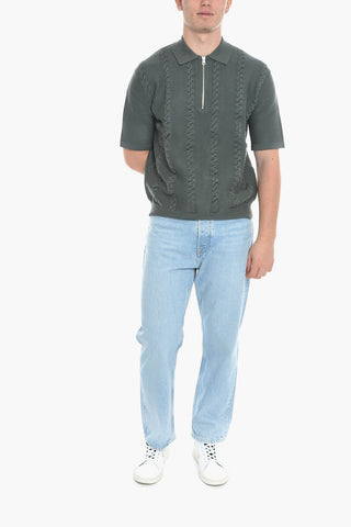 Short Sleeve GARAM Sweater with Half Zip and Polo Neck