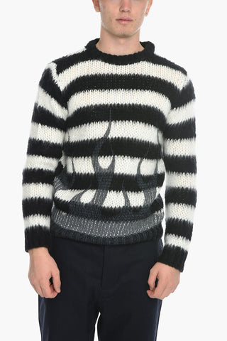 Crew Neck Sweater with Awning Stripe Pattern