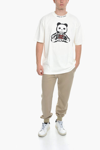 Crew Neck Cotton T-shirt with Embossed Print